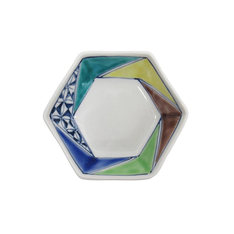 安東眉石窯  六角小付  色釉小紋